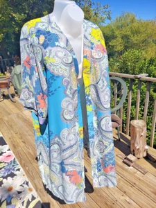 Cárdigan abierto largo para mujer Catherines talla grande 4X - multicolor con patrones de cachemira - Imagen 1 de 11