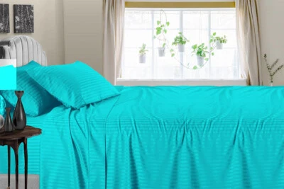 Ropa de cama glamorosa 1000-1200 TC algodón egipcio elegir artículo rayas azul aguamarina Foto 1 de 4