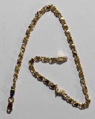 Hermosa pieza de tobillo de playa de oro amarillo de 14 quilates con corazón rosa de 9,75 pulgadas Foto 1 de 4