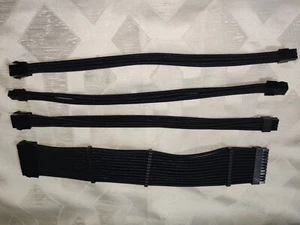 Braided ATX Sleeved Extension Cables Power Supply 24Pin 6Pin 8Pin 4+4Pin Black - Afbeelding 1 van 3