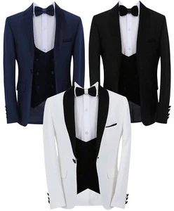 Boys Slim Fit 3 Piece Tuxedo Suit with Corduroy Velvet Waistcoat & Shawl Lapel - Picture 1 of 34