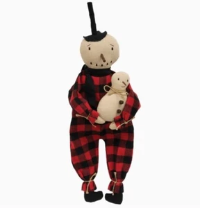 Primitive Weihnachten SCHNEEMANN Puppe 27" rot Büffel kariert mit Zylinder Hut - Bild 1 von 2