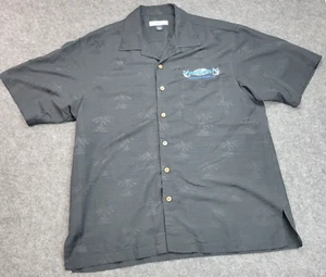Tommy Bahama Mens Shirt Large Black Palm Tree Vacation Silk Hawaii Island - Picture 1 of 7
