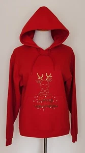 Christmas Hoodie Sweatshirt Fruit of the Loom Size PS Red Pullover Rhinestones - Picture 1 of 7