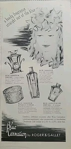 Roger & Gallet 1946 clavel azul perfume colonia baño polvo anuncio vintage - Imagen 1 de 1