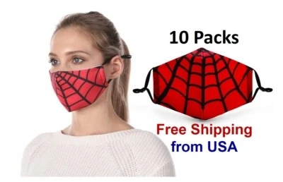 Spiderman Face Mask (10 pcs) Reusable Washable Fashion Print Filter Pocket - Image 1 of 4