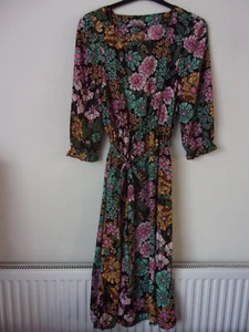 Monki Black Multi Floral Print Semi Sheer Midi Dress with Tie Belt Size: S - Picture 1 of 7