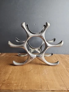 Portabottiglie vino vintage placcato argento 6 metallo design astratto - Foto 1 di 24