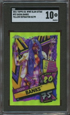 Sasha Banks 2021 Topps Chrome Slam Attax Yellow Refractor 83/99 SGC 10 - Image 1 of 2