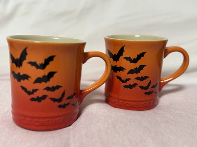 Set of 2 Le Creuset Halloween Bat Mugs 14 OZ - Flame  Orange - NEW - Image 1 of 3