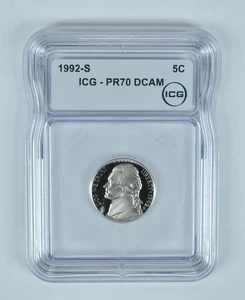 1992-S Jefferson Nickel PR70 DCAM ICG *4998 - Picture 1 of 5