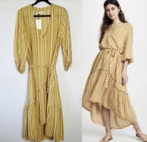 Faithfull the Brand Matilda Peasant Dress Size High Low Maxi Stripe NWTs - Picture 1 of 9