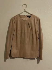 banana republic Beige Lamb Leather Front Long Sleeve Top Size 8 NWT $198 - Picture 1 of 5