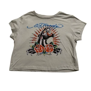 Ed Hardy T-shirt Women’s Size Large Light Blue/Gray graphic t-shirt - Picture 1 of 4