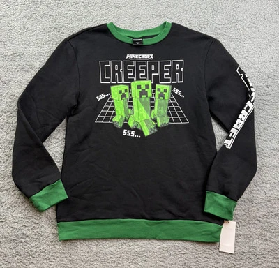 Sudadera pulóver verde/negro cuello redondo polar Minecraft Creeper talla XL para niño Foto 1 de 4