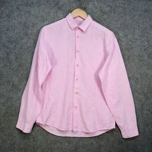 Orlebar braunes Herrenhemd Größe Small hellrosa 100 % Leinen Knopfleiste klassische Passform - Bild 1 von 8