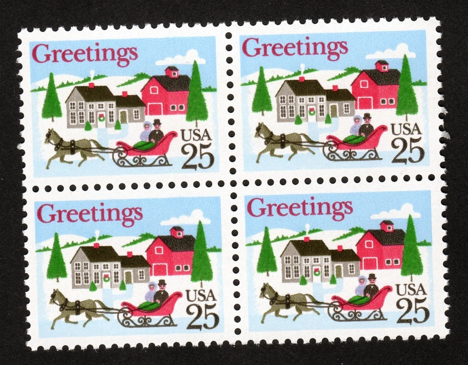 Scott #2400 Christmas Sleigh in Winter Scene Block of 4 Stamps - MNH - Image 1 of 1