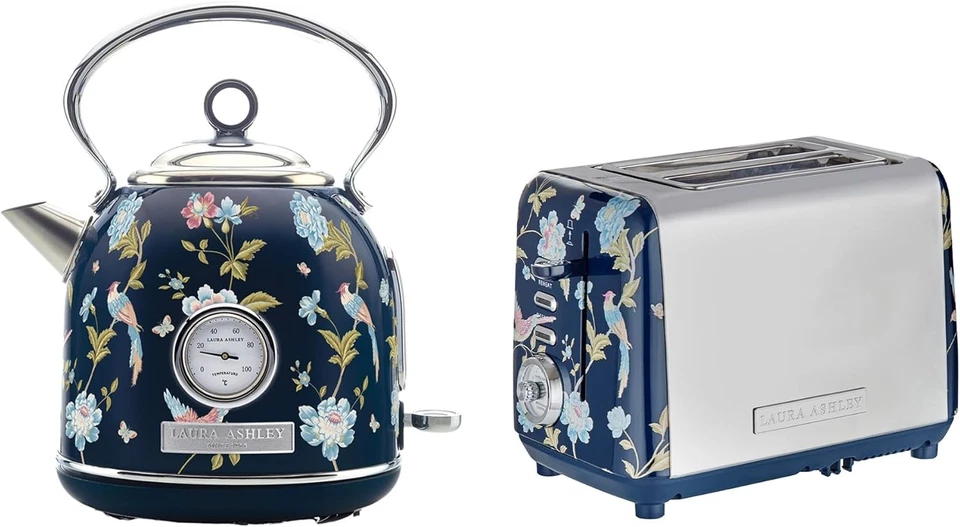 Laura Ashley 1.7LWasserkocher & 2 Scheiben Toaster-Set Edelstahl Elveden Navy
