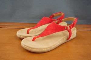 Vionic  Kirra II Sandals Womens 8 Red Suede Thong Slingback Cork Wedge Comfort - Picture 1 of 10