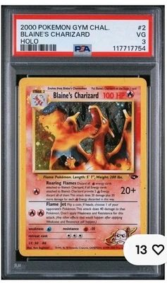 2000 POKEMON GYM 挑战 HOLO #2 BLAINE'S CHARIZARD PSA 3 — 第 1/2 张图片