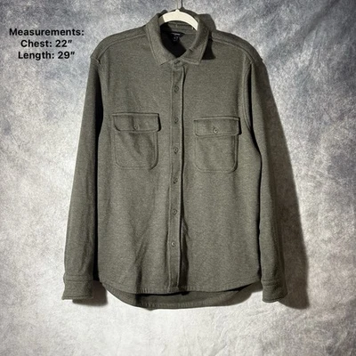 Banana Republic Mens M Olive Green Herringbone Knit Button Front Shirt Shacket - Image 1 of 4