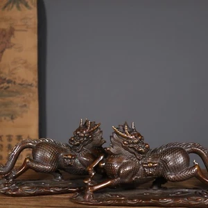 Antique pure copper qilin stepping on auspicious clouds - Picture 1 of 9