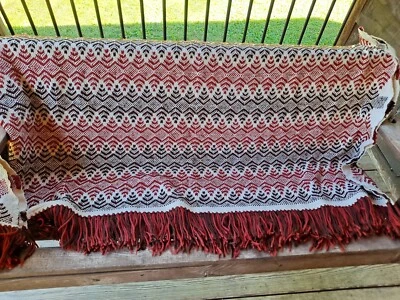 VTG 60s Hand Woven Throw Blanket 56x72 Folk Art Retro MCM Afghan Brown Rust - Image 1 of 3