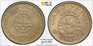 1968 Cape Verde [Portugal] 5 ESCUDO, PCGS SP66 (PROVA) Essai - Picture 1 of 1