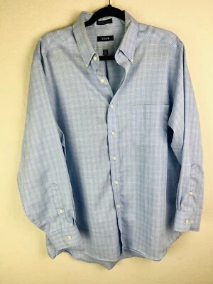 IZOD Men's Slim Fit Long Sleeve Dress Shirt Large 16 1/2 32/33 Blue Plaid Twill - Image 1 of 4