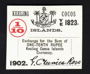 Cocos Keeling Islands P-S123.. (1902) 1/10th Rupee.. Uniface - Imagen 1 de 2