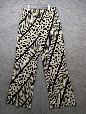Pantalones Artísticos Usables Bob Mackie Para Mujer XSP Beige Negro Estampado Animal Pierna Ancha Chic Foto 1 de 4