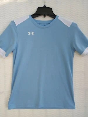 Boy's youth under armour heatgear loose fit shirt top tshirt YLG blue white - Image 1 of 4