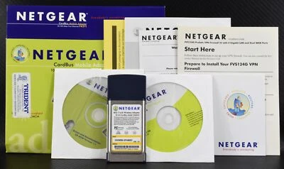 Lot of Vintage Netgear Cardbus Software Discs w/Paperwork & Wireless Adapter - Image 1 of 4