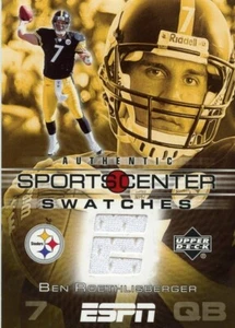 BEN ROETHLISBERGER ESPN ( 2005 ) SPORTSCENTER SWATCHES JERSEY CARD STEELERS QB - Picture 1 of 2