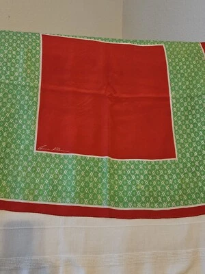 ANNE KLEIN 100%   Silk Scarf Square Red And Light Green Geometric 30×30 - Image 1 of 4