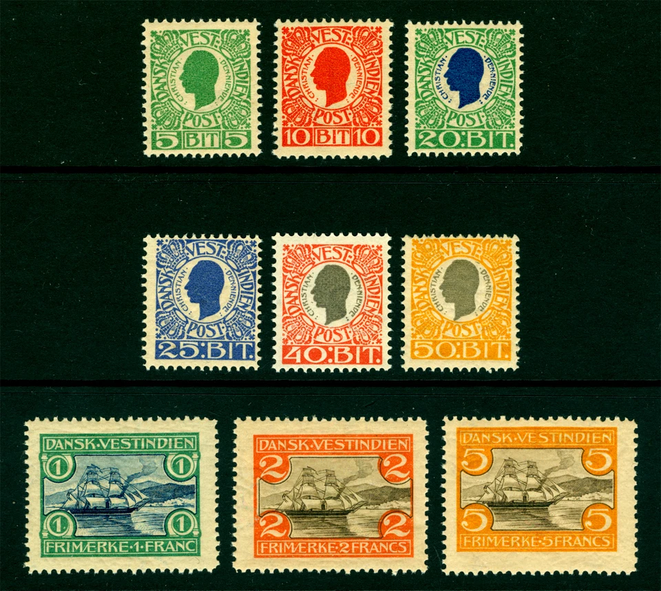 DANISH WEST INDIES  1905  St.Thomas Harbor set  Sc# 31-39  mint MH  - Image 1 of 1