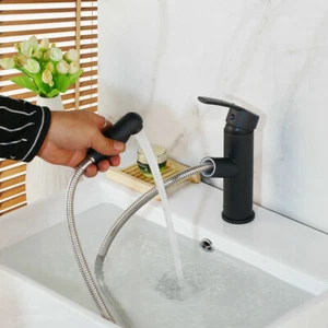 360°Swivel Kitchen Faucet With Pull Out Spray Deck Mount Black Mixer Tap - Picture 1 of 12