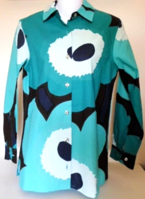 MARIMEKKO UNIKKO sz XS button down shirt/blouse teal/turquoise NEW with tags - Image 1 of 4
