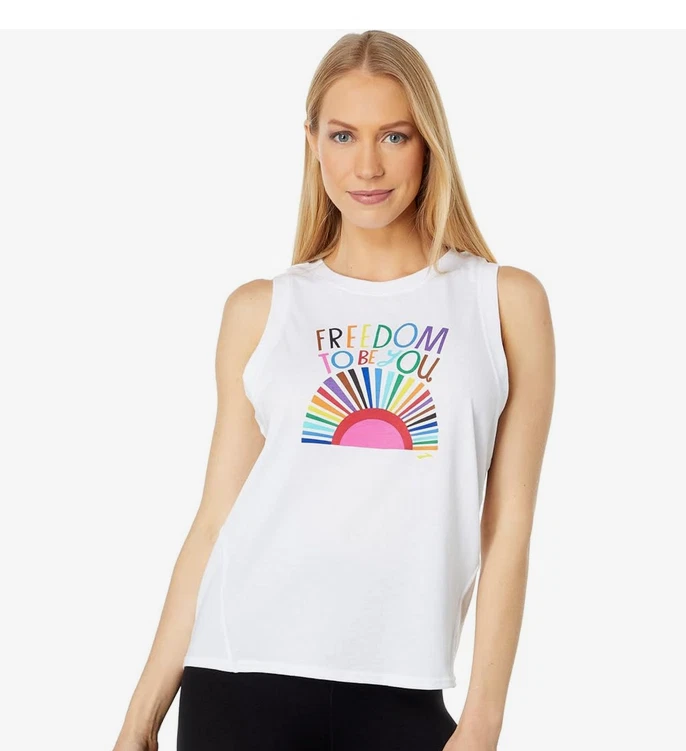 尺寸 XL Brooks 距离图形背心 Freedom to be You camiseta mujer blanca — 第 1/1 张图片