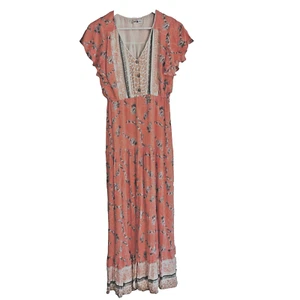 Minx & Moss Maxi Dress Womens Size 10 Orange Peach Floral Short Sleeve Boho - Picture 1 of 10
