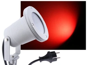 LED Außenstrahler silber Gartenstrahler 7W rot IP68 230V 1,5m + Stecker - Picture 1 of 5