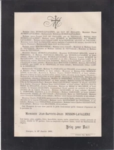 1891 Faire-part décès Jules BUSSON-LAVALIÈRE - Limoges Haute-Vienne - Picture 1 of 1