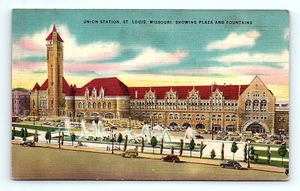 Postal St. Louis Missouri Union Station Train Depot Aloe Plaza Fuente Vista L - Imagen 1 de 3