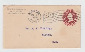 TurtlesTradingPost- Iowa - Muscatine, IA 1911 Flag Cancel - Wilton, NH Receiving - Picture 1 of 2