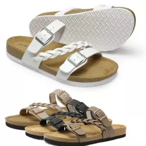 Women Slip On Slide Sandals Soft Cork Footbed Flat Sandals With Arch Support - Picture 1 of 30