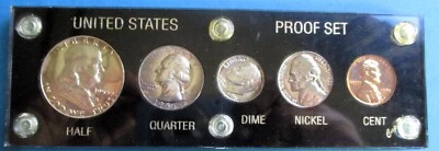 1955 SILVER PROOF SET IN A BLACK CAPITAL ACRYLIC HOLDER. - Image 1 of 2