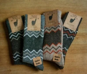 Calcetines de lana de alpaca 4 pares calcetines térmicos naturales de invierno para hombre mujer gris marrón - Imagen 1 de 12