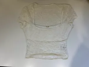 Lace Cropped Short Sleeve Top White Size S-M - Picture 1 of 6
