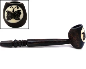 Pipa de nuez de tagua tallada natural para fumar tabaco animal mariposa grande - Imagen 1 de 4