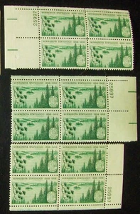 US 3¢ stamp SC #1106 MINNESOTA STATEHOOD 3 matching number plate blocks MNH 1958 - Picture 1 of 1